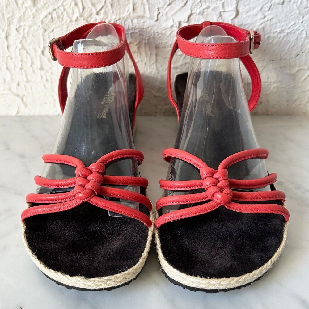 Weil Serenity Womens 9 Red Leather Wedge Sandals Orthaheel Espadrille Strappy